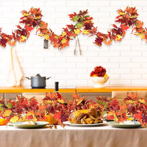 Helimoto 6 Pack Fall Mantle Garland, 35.4 FT Fall Decorations for Home with 12 Hooks, Artificial Maple Fall Garland for Autumn Thanksgiving Decor Wedding Party Fireplace Mantle Home Decorations - color: Brown, size: 6 Pcs