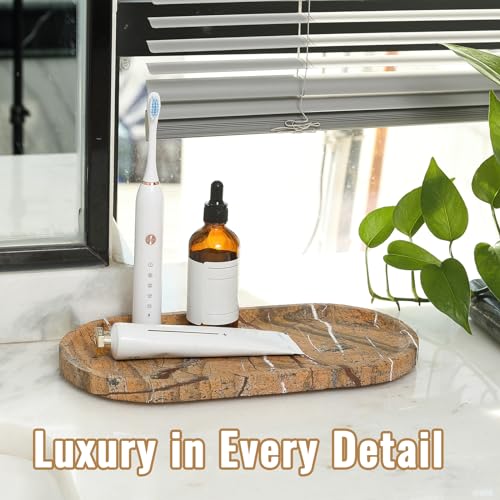 Koville Indian Natural Marble Decorative Tray, 12"x6" - Countertop Organizer, Catchall for Perfume, Candles, Jewelry - color: Brown Red Marble-rainforest Gold, size: 12" x 6" x 0.8"