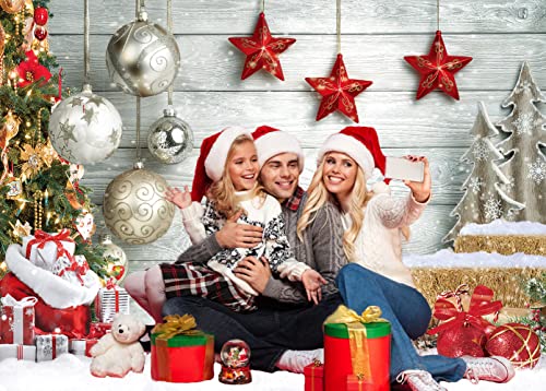 CHAIYA 15X10FT Christmas Backdrop White Christmas Wood Floor Photography Backdrop Winter Snow Xmas Tree Gift Family Party Photo Background New Year Party Decoration - size: 15′x10′