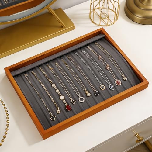 13 Hooks Necklace Organizer Large Jewelry Trays for Drawers Stackable Necklace Pendant Jewelry Display for Vendors Jewelry Drawer Organizer Inserts (13.78" L x 9.45" W x 1.18" H) Grey - color: Gray, size: Necklace Tray1-W 9.45" x H 1.18"x L 13.78"
