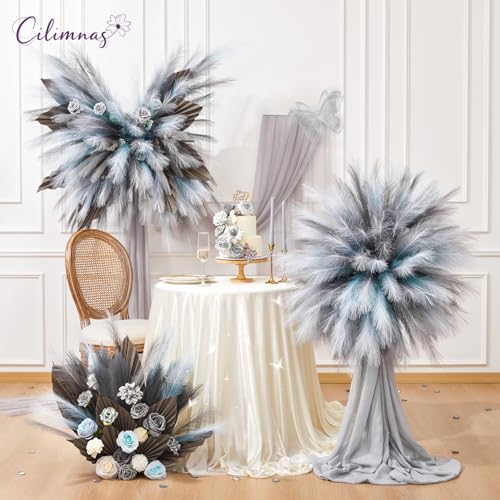 50PCS Faux Pampas Grass,17.7" Artificial Fluffy Pampas Grass Decor Short Fake Pompos for Home Room Birthday Party Centerpieces Decoration(Gradient Black) - color: Black