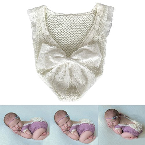 Zeroest Baby Girls' Baby Photography Props Photo Shoot Outfits Newborn Crochet Costume Knitted Clothes Rompers - color: White