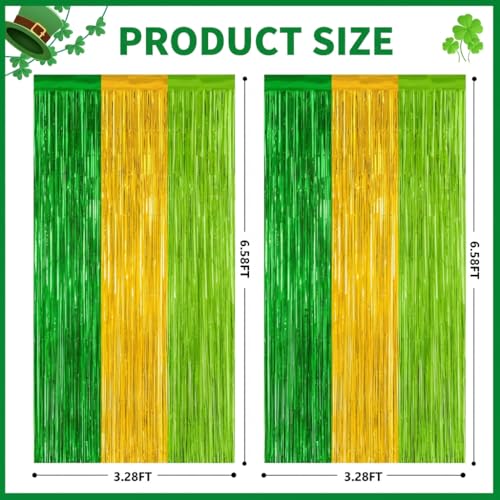 2 Pack St Patrick Party Decorations, Green Party Backdrop Green Gold Light Green Backdrop Curtains, Metallic St.Patrick Fringe Curtains Party Streamer Tinsel Backdrop, St Patrick Party Supplies - color: Green and Gold and Light Green