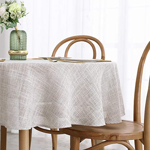 maxmill Flaxy Faux Linen Tablecloth with 2-Tone Slubby Texture Wrinkle Resistant Anti-Shrink Soft Table Cloth for Kitchen Dining Restaurant Tabletop for Event Holiday Dinner Round 70 Inch Linen - color: Flaxy Linen, size: 70" (Round)
