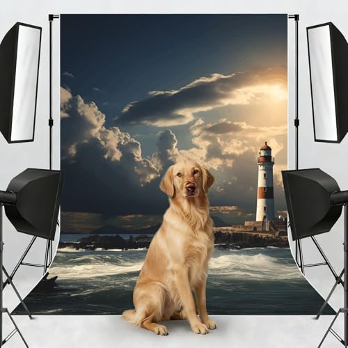 Old Lighthouse by The Sea Backdrop Background for Photography 5x7ft Photobooth Professional Photo Backdrop Curtains Video Photography Studio Photo Backgrounds Banner Booth Background Screen Parties - color: Old Lighthouse By The Sea