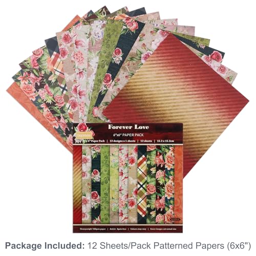 12 Sheets Scrapbook Paper Pads, 12Designs 6"x6" Single Sides Patterned CardStock Papers, 160gsm Decorative Background Craft Paper, Scrapbooking Pad for Card Making DIY Projects (Forever Love Floral) - color: Forever Floral