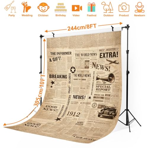 Photography Newspaper Backdrop Photography Background Vintage Newspaper Collage Sepia Typography Retro Headlines for Photoshoot Portrait Photo Studio Video Prop Birthday Party Booth Decor 10x8ft - color: Color7