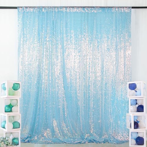 ShinyBeauty 7x7FT Iridescent Aqua Sequin Backdrop - Sparkling Photography Background for Weddings, Birthdays, Parties, Glitter Fabric Event Decor with Shimmering Wall Panel - color: Iridescent Aqua, size: 7FTx7FT
