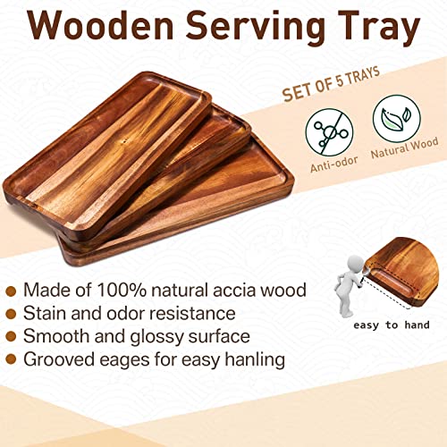 Roowest 5 Pack Solid Acacia Wood Serving Trays for Laser Engraving Rectangular Wooden Board for Food Appetizer Serving Tray Plates for Vegetables Fruit Cheese Housewarming Gifts(16 x 6.5 Inch) - size: 16 x 6.5 Inch
