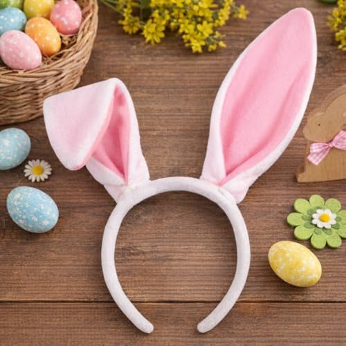 WOVOWOVO Bunny Ears Headbands White Rabbit Ears Soft Plush, Bunny Costume Accessory for Halloween Easter Cosplay, 1 Pack