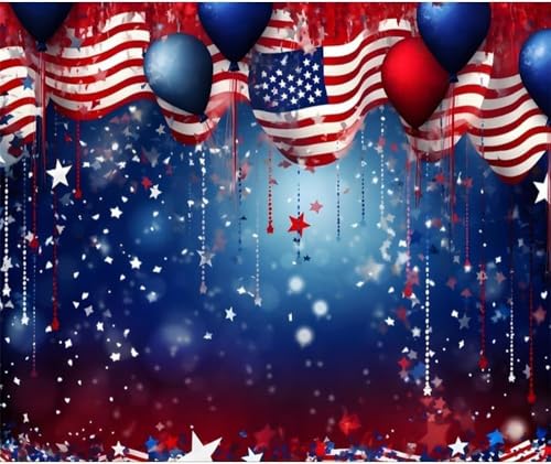 4th of July Backdrop Patriotic Backdrop American Flag Independence Day Veteran Day Banner Favors Red White Blue Stars Balloons Bokeh Photo Background Studio Props 7x5ft - color: Deep Blue, size: 7x5ft