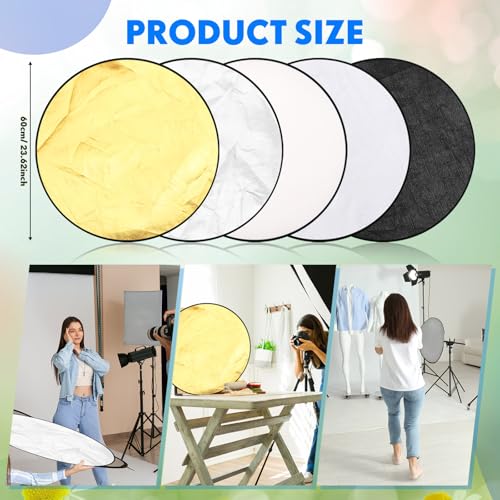 Yuntau Photography Reflector 5 in 1 Light Reflectors for Photography Collapsible Photoshoot Props with Bag for Photo Studio Lighting, Translucent, Silver, Gold, White and Black(23 Inches) - size: 23 Inches