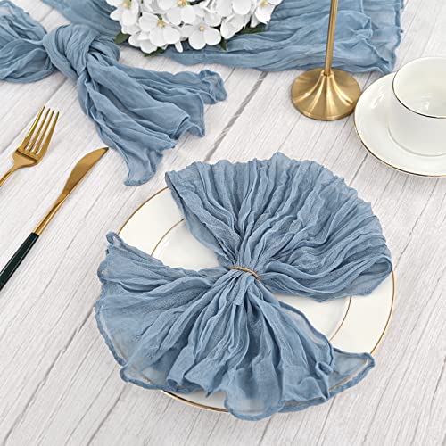 Gauze Cheesecloth Napkins Set of 24, 20 x 20 Inch Rustic Boho Dinner Napkins Wrinkled Rustic Linen Napkins for Wedding,Dinner,Family Everyday Use/Parties(Dusty Blue) - color: Dusty Blue, size: 20" x 20" (Set of 24)