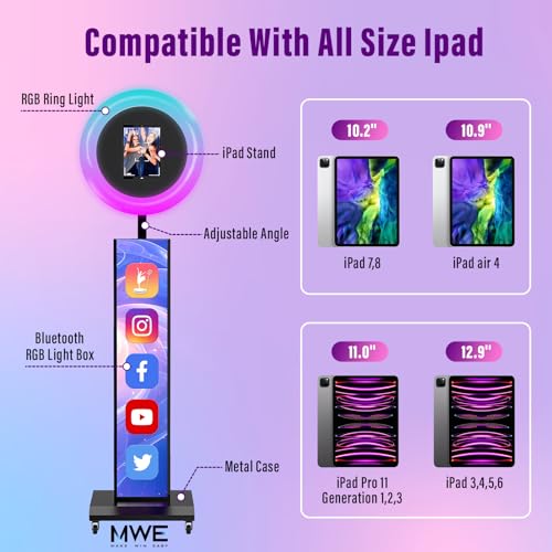 JIYANG Portable Photo Booth Compatible with Any Ipad,Photo Booth Stand Shell with ChackTok PhotoBooth VIP Member and Flight Case,Free Custom Logo,Perfect for Parties,Wedding and Events(Black) - color: Black, size: Flight Case