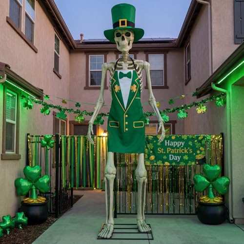 Mepase 12ft Skeleton Costume Accessories Set Oversize Hat and Apron Prop Giant Outdoor Indoor Yard Garden Lawn Decoration - style: St. Patrick's Day