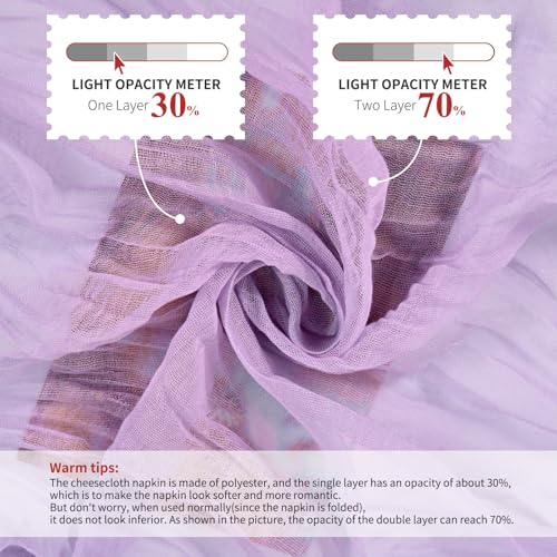 Gauze Cheesecloth Napkins Set of 42, 20 x 20 Inch Rustic Boho Dinner Napkins Wrinkled Rustic Linen Napkins for Wedding,Dinner,Family Everyday Use/Parties(Light Purple) - color: Light Purple, size: 20" x 20" (Set of 42)