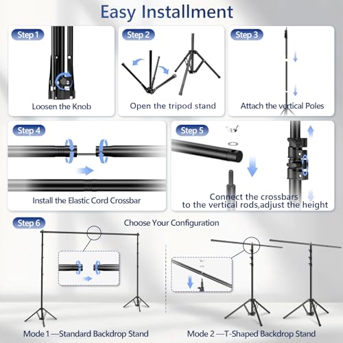 EMART 3-in-1 Backdrop Stand Kit 10x8.5 ft for Photography Studio, T-Shape Banner Back Drop Stand for Party, Wedding, Dectoration, Background Stand for Photo Video Studio with Carry Bag, 8 Clamps
