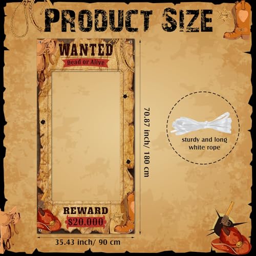 Funrous Wanted Poster Photo Prop Western Photo Booth Prop Large Selfie Frame Poster Fabric Banner Backdrop Wanted Sign for Cowgirl Cowboy Party Decoration Rustic Birthday Party Supplies(Brown) - color: Brown