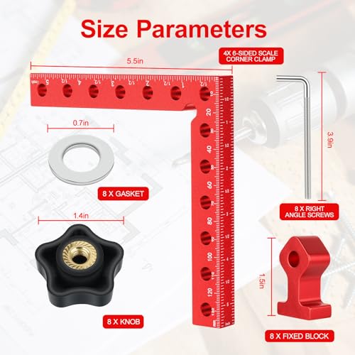 Corner Clamps for Woodworking,4pcs corner clamps With Box, 5.5" Aluminum Alloy 90 degree right angle clamp, Positioning Square Tools for Frame, Cabinets, Drawers,Box. - size: 4pcs