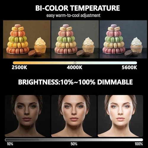 LOUERN Portable Bi-Color LED Video Light, Rechargeable 3100mAh On-Camera Light,Ultra Bright Camera Light with 2500K-5600K CCT, CRI95+,8 Effects, fr Vlogging, Photography, TikTok,Streaming,Recording - color: Bi-Color