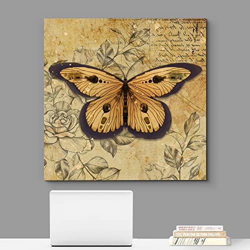 wall26 Canvas Print Wall Art Yellow Monarch Butterfly Floral Pattern Nature Wilderness Rustic Modern Art Farmhouse Decorative Animals Insects for Living Room, Bedroom, Office - 12"x12" - color: C78-2211-slm2, size: 12"L x 12"W