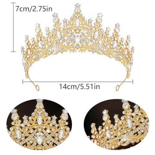 Birthday Crown for Women Crystal Princess Birthdays Tiaras Rhinestone Queen Headband Wedding Bridal Hair Accessories BirthdayProm Pageant Party Coming of Age Ceremony Photo Props - color: Gold-A01