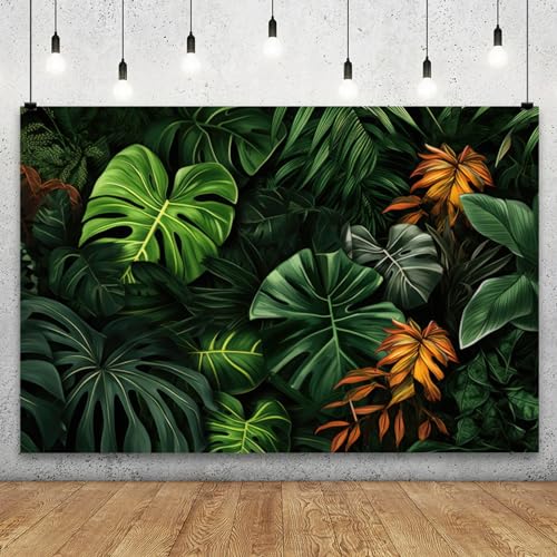 YongFoto Tropical Rainforest Jungle Backdrop 8x6ft Greenery Plant Botanical Green Leaves Photography Background Wild One Birthday Baby Shower Party Banner Room Decorations Portraits Photoshoot - color: Style 2, size: 8ftx6ft