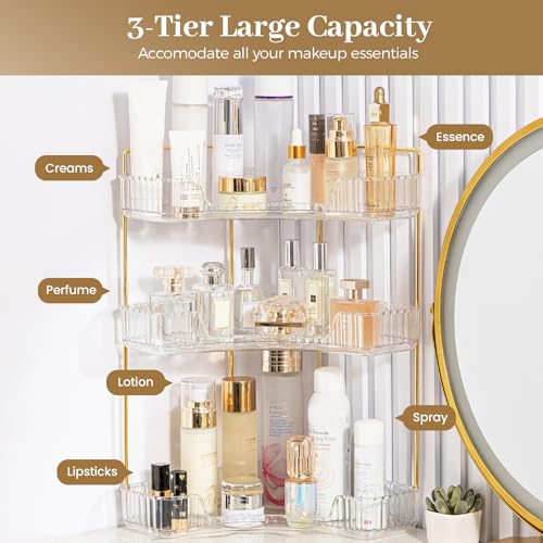 Aveniee Corner Bathroom Counter Organizer, Bathroom Countertop Shelf Makeup Storage, Clear Perfume Tray Holder (3 Tiers, White) - color: Pearl White, size: 3 Tier