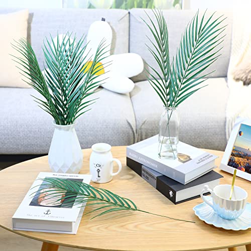 CCINEE 16 PCS Artificial Palm Leaves, Faux Large Palm Fronds Fake Tropical Plant Simulation Safari Leaves with Stems for Home Hawaiian Luau Party Jungle Beach Theme Party Decoration - color: Green/16pcs