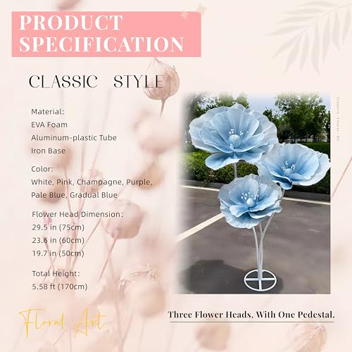 SAVITO Giant Flowers for Backdrop 5.58ft Huge EVA Artificial Flowers, Wedding Decorations for Reception Artificial Spring Flowers Outdoor Party Decor Shop Window Flower Display Home Decor (Pale Blue) - color: Pale Blue