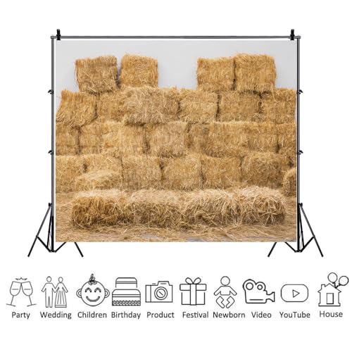 Fall Haystack Backdrop for Photoshoot 10x8ft Autumn Harvest Field Hay Bales Photography Background Thanksgiving Day Party Decorations Portrait Video Shooting Studio Photo Booth Props - color: Fall Haystack