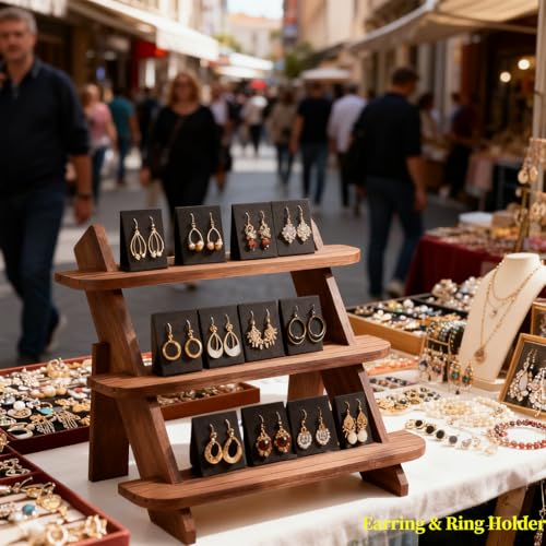Wooden Display Stand, Tiered Cupcake Stand, 3 Tier Display Stand Riser, Rustic Risers Dessert Table Display Shelf Spice Rack Organizer Holder, Cologne Stand Perfume Organizer Stand - color: Walnut-L