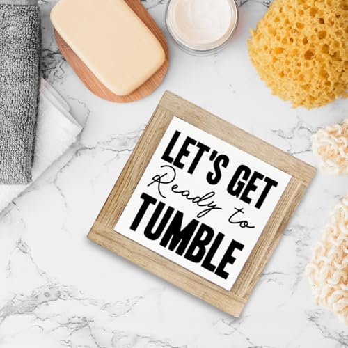Let's Get Ready to Tumble Sign, Laundry Humor Wood Sign, Farmhouse Style Laundry Room Decor, Rustic Home Decoration, Desk Decors Art, Funny Home Decor, Decorative Wooden Table Signs - color: Color10