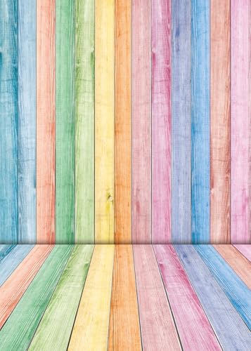 Colorful Wood Backdrop Easter Rainbow Pastel Rustic Wooden Wall Floor Texture Photography Background Spring Easter Kids Adult Baby Shower Birthday Party Decor Banner Portrait Photo Props (5x7FT) - size: 5x7FT