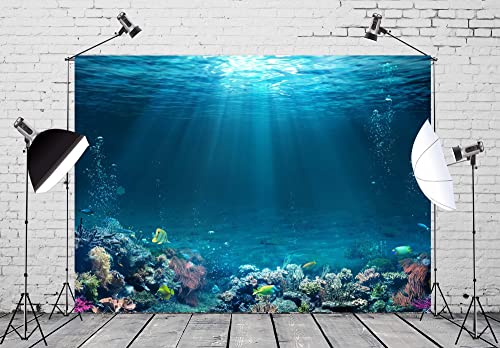 BELECO Underwater World Backdrop 9x6ft Fabric Undersea Backdrop for Photography Under The Sea Tropical Fish and Corral Deep Sea Sunlight Seabed Background Undersea Party Decor Photo Studio Props - size: 9x6FT