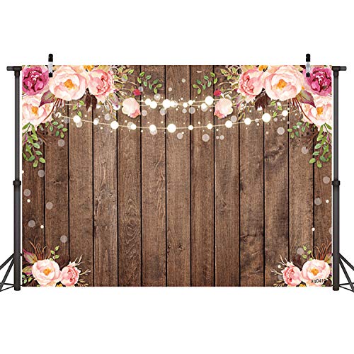 Sensfun Rustic Wood Floral Backdrop for Baby Shower Newborn Studio Picture Photography Retro Wooden Floor Flower Wall Background Wedding Bridal Shower Decorations 10x6.5ft - size: 10x6.5ft