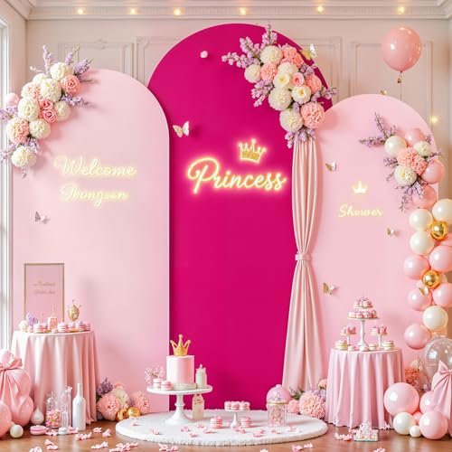 Wedding Arch Cover Stretchy Backdrop Set of 3, Hot Pink and Light Pink Double Color Arch Stand Covers, 6FT, 5FT, 4FT Spandex Fitted Arch Covers for Wedding Baby Shower Party Decoration - color: Pink+Hot Pink, size: 6FT,5FT,4FT