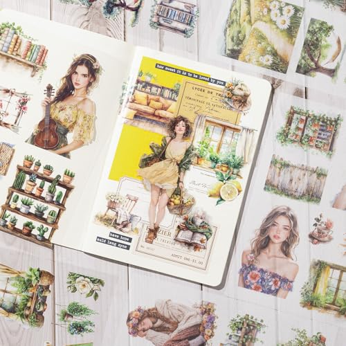YagCu Stickers for Journaling, 20 Sheets Green Life Junk Journal Sticker, PET Washi Materials Scrapbooking Supplies for Adults, People Planner Transparent Decorative Art Crafts - color: Green Life