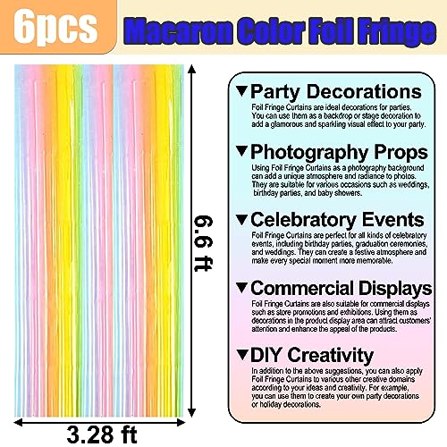6 Pack Rainbow A Foil Fringe Curtain Backdrop, 3.28Ft x 6.6Ft Metallic Tinsel Foil Fringe Streamer Curtains for Photo Booth, Christmas Day, Thanksgiving, Wedding, New Year Party Decorations - color: Rainbow A