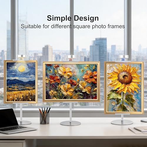 Adjustable Desktop Photo Frame Stand with Magnetic Wall Painting Light, Holds Picture Frames up to 18 Inch,with Rechargeable Battery,Metal Vertical Stand with 3 Color Temperature & 13RGB Poster Lights, for Displaying Picture Frames, Artworks (1Pack, Silve