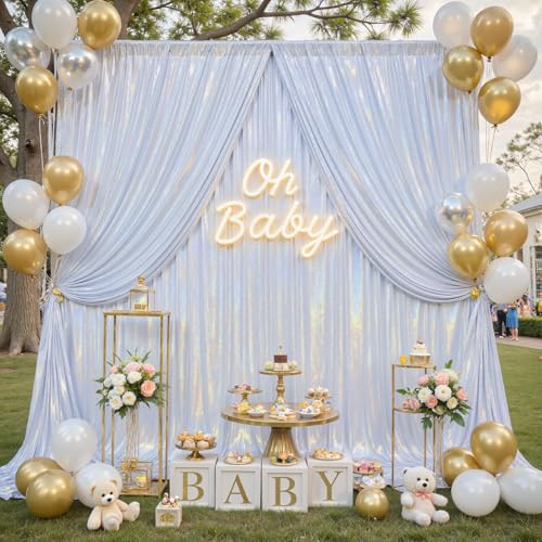 10x10ft Glitter Sequin Silver Backdrop Curtains Photo Backdrop Curtain Fabric Rainbow Shimmer Drapes Backdrop Bridal Baby Shower Wedding Birthday Party Photography Backdrop Photoshoot 5x10FT, 2 Panels - color: Glitter Silver, size: 10 ft X 10 ft(2 Panels