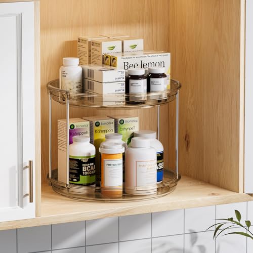 LAMU 2 Tier Lazy Susan Turntable Organizer 9.25'' Rotating Spice Rack Organization for Cabinet, Kitchen, Pantry, Countertop, Bathroom, Vanity, Medicine Cabinet Organizer, Amber - color: Amber, size: 9.25in 1 Pack