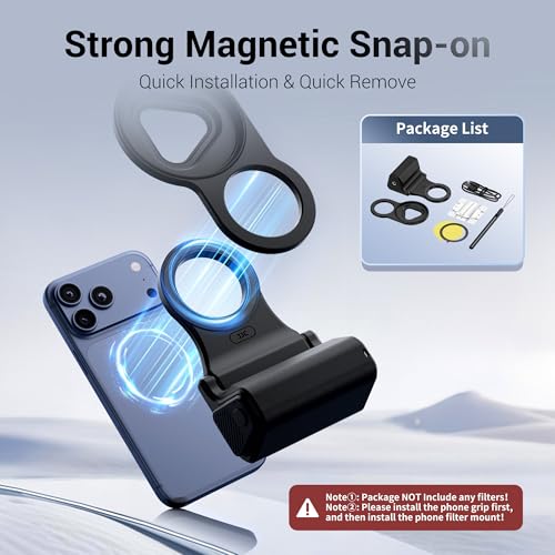 KIWIFOTOS Magnetic Phone Camera Grip with 67mm Phone Lens Filter Adapter Kit for Magsafe iPhone 17 16 15 14 Pro Handle with Remote & Tripod Adapter (Filter not Included) - color: Filter Adapter Kit for iPhone 17 Pro