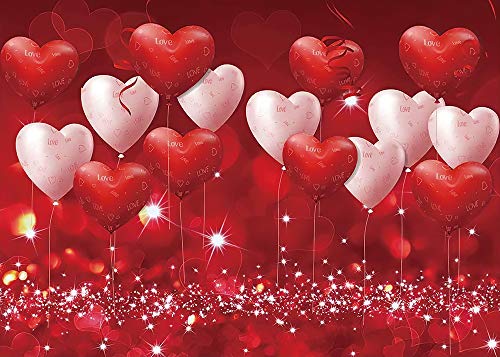 Red Hearts Balloons Love Valentine's Day Theme Photography Backdrops 7x5ft Wedding Anniversary Wedding Bridal Shower Mother's Day Photo Background Couple Studio Portrait Pictures Shoot Props Vinyl
