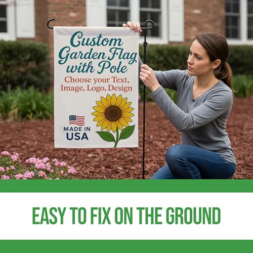 Custom Garden Flag with Pole Stand by BCB Print - Personalized Outdoor Flag with Your Photo, Text or Logo | Double-Sided Flag with Stand | Garden Flag Holder | Made in USA | 12x18 inch - color: Garden Flag