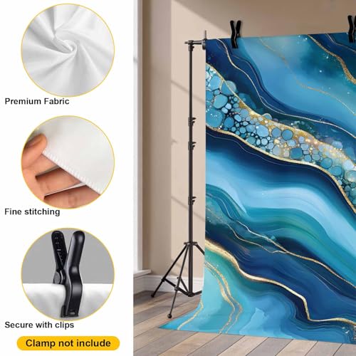 Turquoise and Gold Marble Backdrop for Photography, Modern Abstract Teal Gradient Photo Backdrop Portrait Background Party Banner Photo Backgrounds for Studio Booth Props, 10x8ft - color: Lake Blue, size: 10x8FT
