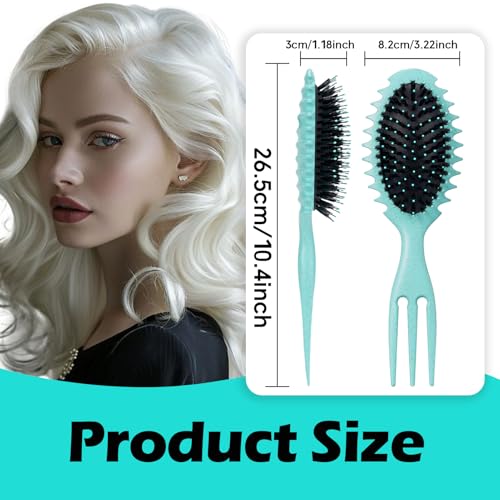 Curly Hair Boar Bristle Curl Defining Brush for Wave Straight Hair, Unique Trident Handle Design Defineing Brush for Wet Dry Hairs Styling Massage Hairbrush Hairs Pick Comb Green - color: curl brush-green-1pc