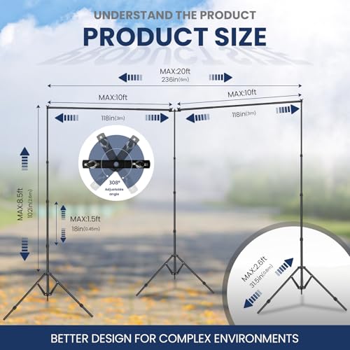 Jiang&Rong 8.5 x 20ft (H x W) Adjustable Photo Backdrop Stand Kit, Large Photography Background Stand with 308°Angle Rotatable Connector for Wedding, Birthday, Party