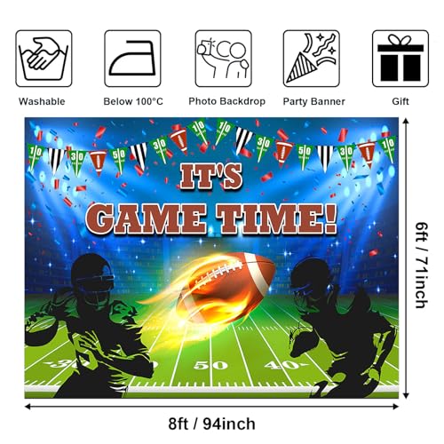 Avezano Football Theme Backdrop Football Birthday Party Decorations It's Game Time Sports Themed Baby Shower Party Backdrops for Photography (8x6ft, 94x71inch) - size: 8x6ft, 94x71inch