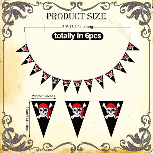 eBoot 90 Pieces Pirate Banner 98ft Skull Pirate Flags Party Decorations Jolly Ship Triangle Pennant Bunting Decor for Birthday Decorations Gasparilla Holiday Celebration Outdoor Party Supplies